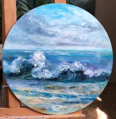 My oil painting. Sea surf. Oil on hardboard. 2021