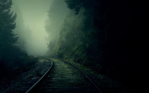 train tracks-landscape-mist