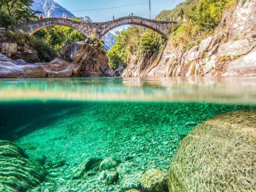 The mesmerizing jade green waters of the Verzasca River. Switzerland