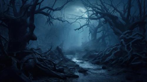Dark Foggy Halloween Forest AI Generated