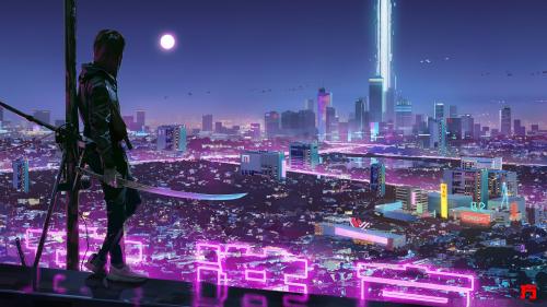 Cyber Girl watching the city