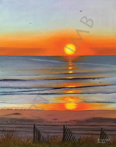 Sunrise at Outer Banks, North Carolina, USA.  My original acrylic painting 11” x 14”