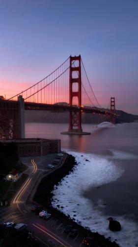 San Francisco's Golden Gate Bridge with a bonus little fire boat!