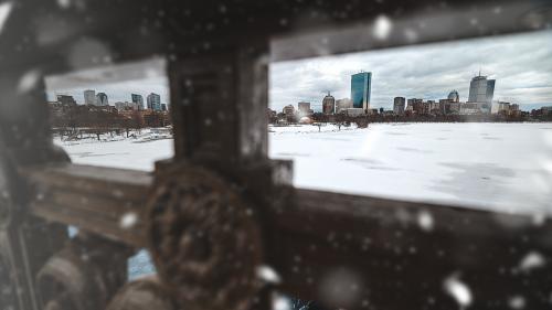 Frozen Charles River in Boston, Massachusetts USA.