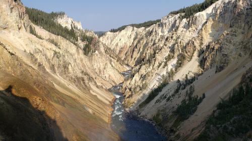 Looking into the Grand Canyon of Yellowstone from Lower Yellowstone Falls. Yellowstone National Park, Wyoming -