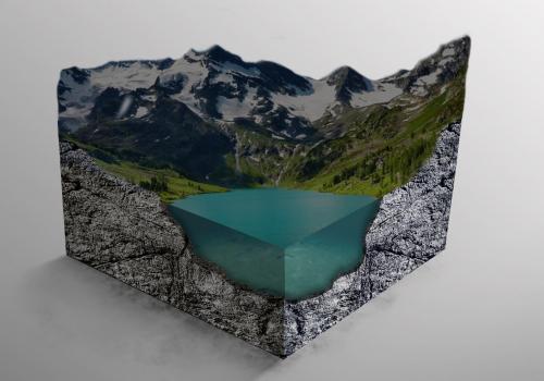 A cut away of a mountain lake!