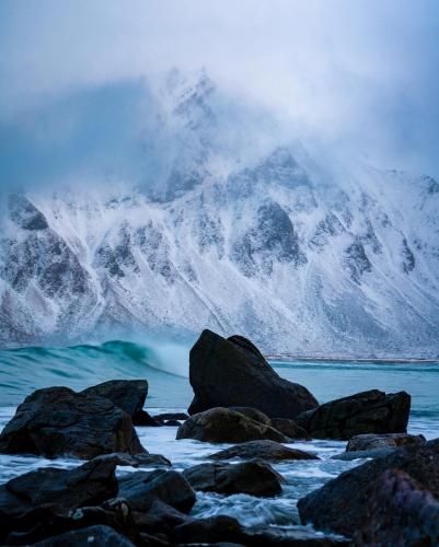 Winter Waves Crashing, Lofoten Islands, Norway. {OC}