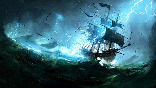 pirate ship in a storm