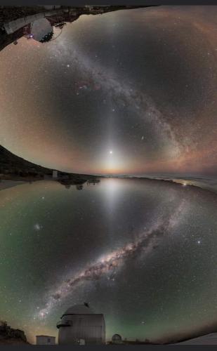 North meets South ! Seeing this photo we can feel a little confused! This Photograph simultaneously captures the Northern and Southern Hemispheres — the entire night sky in a single image — something that would be impossible to observe in real life.