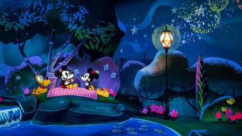 Mickey and Minnie Mouse on a night picnic