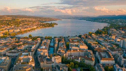 Sunset Over Zurich Aerial Cityscape