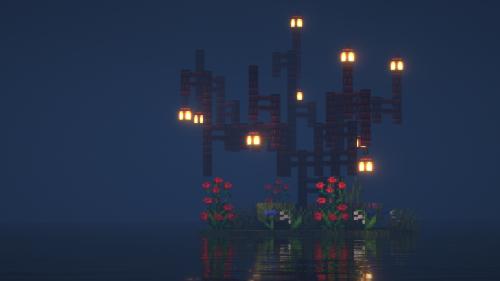 A minimalistic picture of a Custom Minecraft tree in the middle of the Ocean.