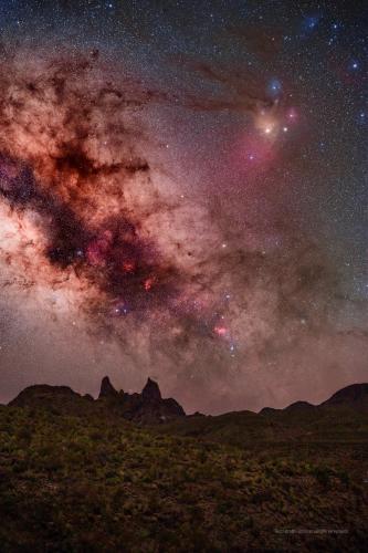 Muke Ear Peaks with rising Milky Way core, Big Bend National Park