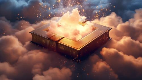A Shiny Magical Book Surrounded By Clouds AI Generated
