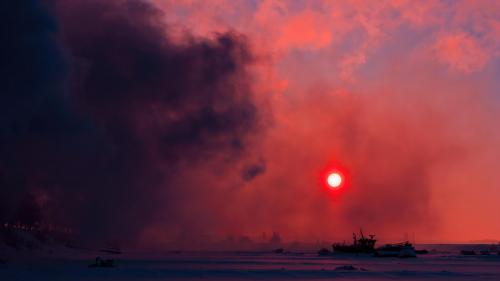 Sunrise Smoke in harbor