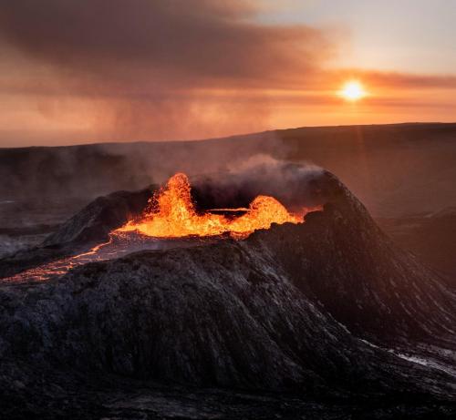 The golden midnight sun enlightens Fagradalsfjall volcano in Iceland  - IG: @glacionaut
