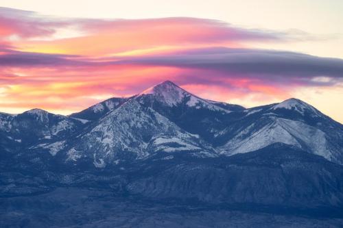 A colorful sunrise over the Henry Mountains, Utah