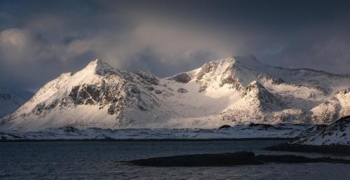 The snow-covered mountains of the Lofoten in Norway