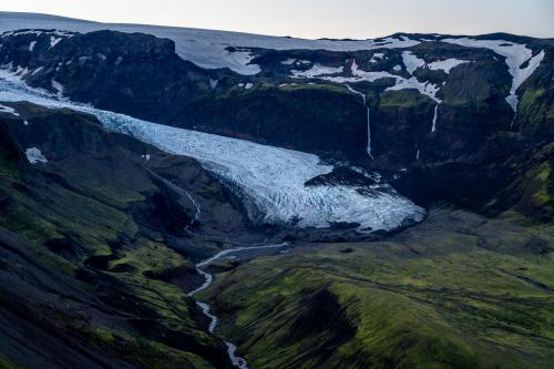 Epic inaccessible glacier in Iceland behind Þórsmörk photo taken from paramotor