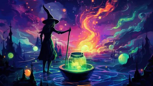 Halloween Witch Brewing Potion AI Generated