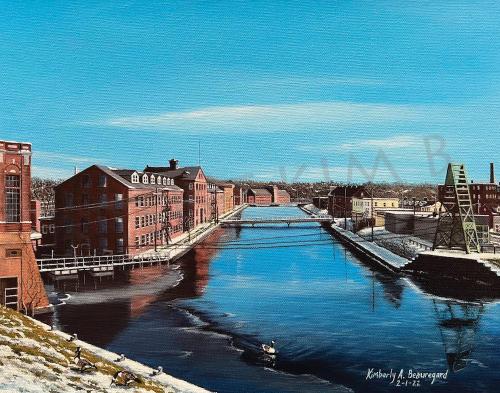 Boatlock Tailrace, Holyoke, Massachusetts, US. My original acrylic painting 11” x 14”