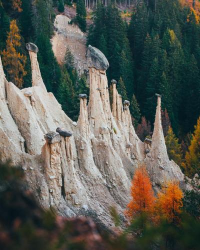 Earthpyramids in South Tyrol, looks human-made, but it's erosion  IG: @bavarianexplorer