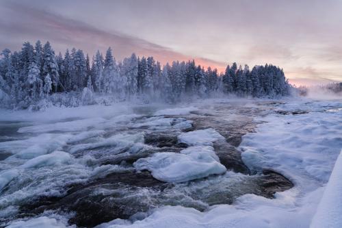 Storforsen rapids in winter, Sweden