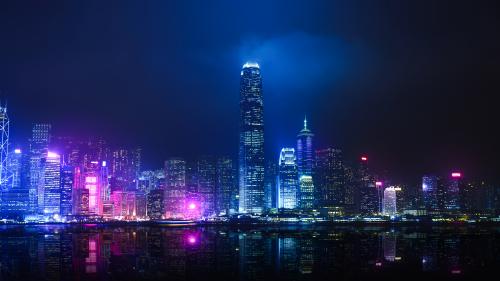 Night Neon View of Victoria Harbour