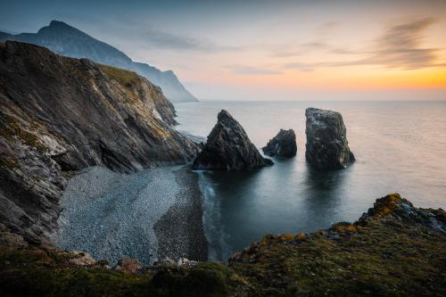 Just after sunset at the Trefor Sea Stacks, Llyn Peninsula, North Wales