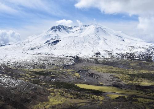 Still steaming Mount St. Helens