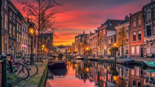 amsterdam wallpapers, canal, sunset, houses, bicycle, boats, germany