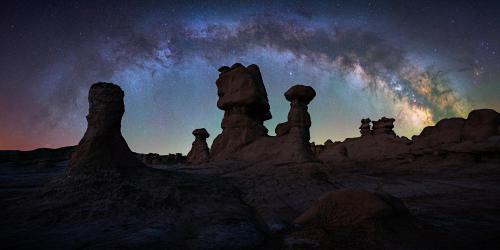 The Milky Way arches over these incredible rock formations in Goblin Valley, Utah.