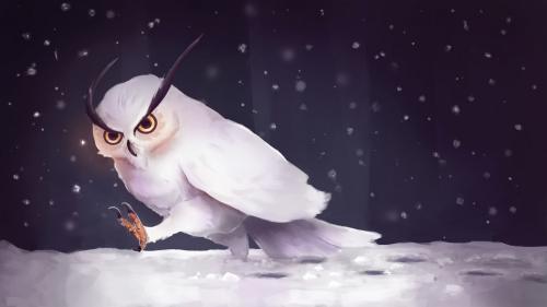 A pensive Owl walks in the snow