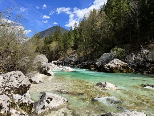 The incredible colours of Soča river in Soča Valley, Slovenia
