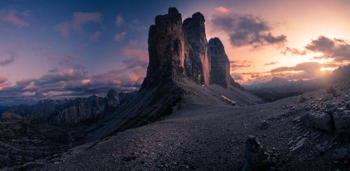 Sunset at the Drei Zinnen in the Dolomites