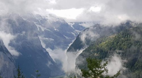 Found a vantage point as clouds descended upon Lauterbrunnen Valley, Switzerland