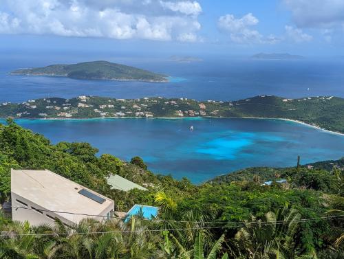 Magens Bay in St Thomas looking down from the Mt Top shop where they serve world famous banana daiquiris