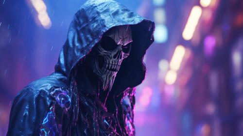 Halloween Grim Reaper Neon Lights AI Generated