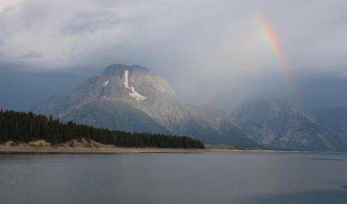 Rainbow over the Tetons. Jackson Lake, Wyoming.