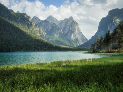 Early summer afternoon at the Lago di Dobbiaco, South Tyrol, Italy