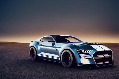 A blue Ford Shelby GT500 sports car on a road