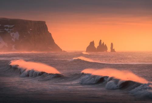 Golden waves at the sea stacks of Vik in Iceland last week