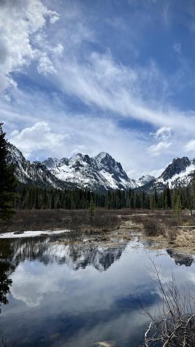 Beautiful lake with the Sawtooth Mountains in the background