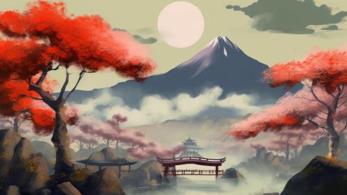 Red Japanese Painting AI Generated