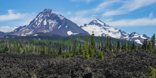 Lava flow under the magnificent North and Middle Sister Volcanoes, Oregon, USA