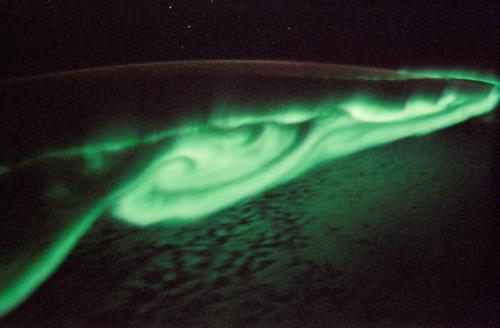 Aurora Australis as seen on August 6, 2005 from Space Shuttle Discovery during the STS-114 mission.