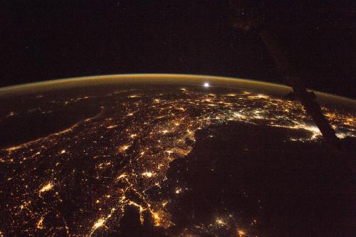 View of Earth and space photographed on November 12, 2017 as the International Space Station orbited above the Mediterranean Sea.