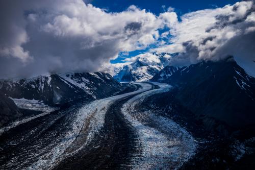 Flying over Muldrow Glacier in Denali National Park.