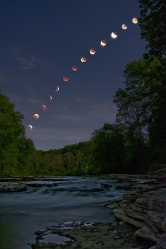 Lunar Eclipse - Lower Cataract Falls, Indiana, USA