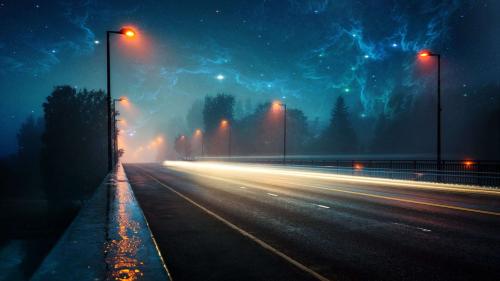 Road under the starry sky